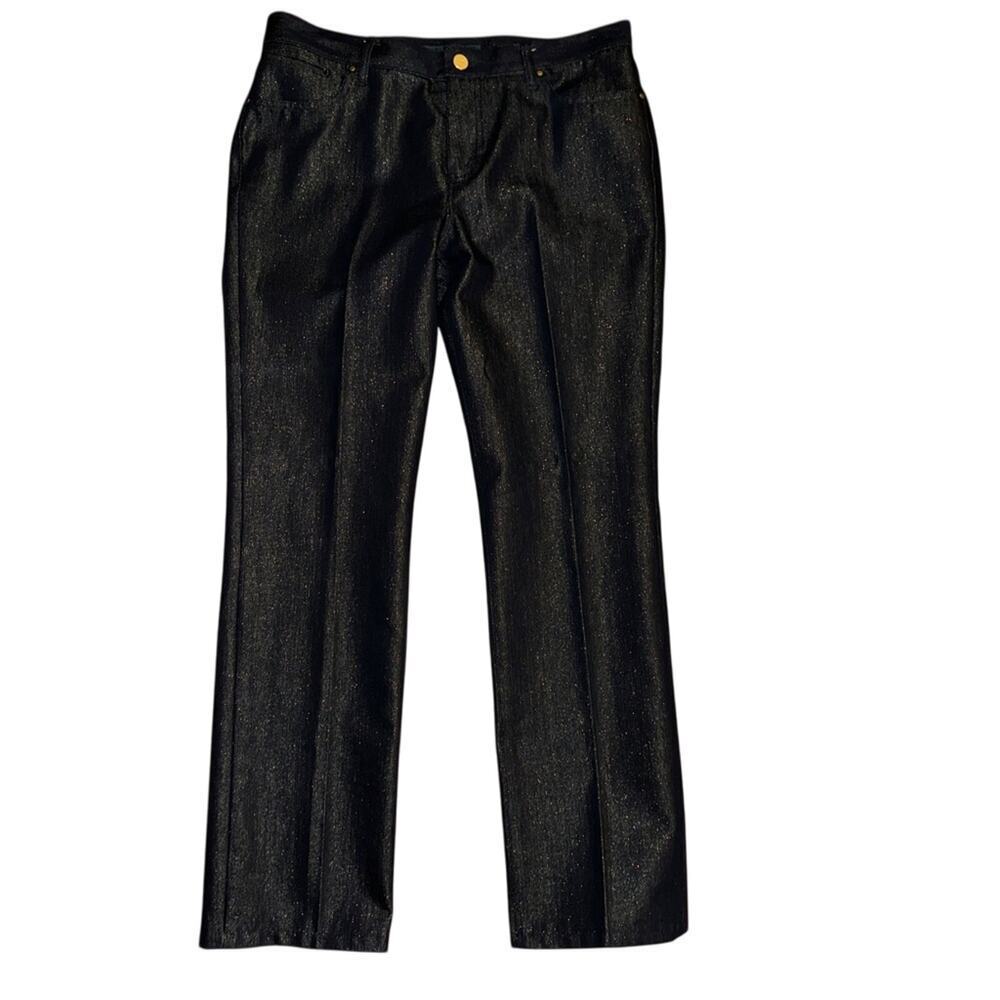 Lauren Ralph Lauren Dark Denim Gold Shimmer Modern Straight Jeans Size 10